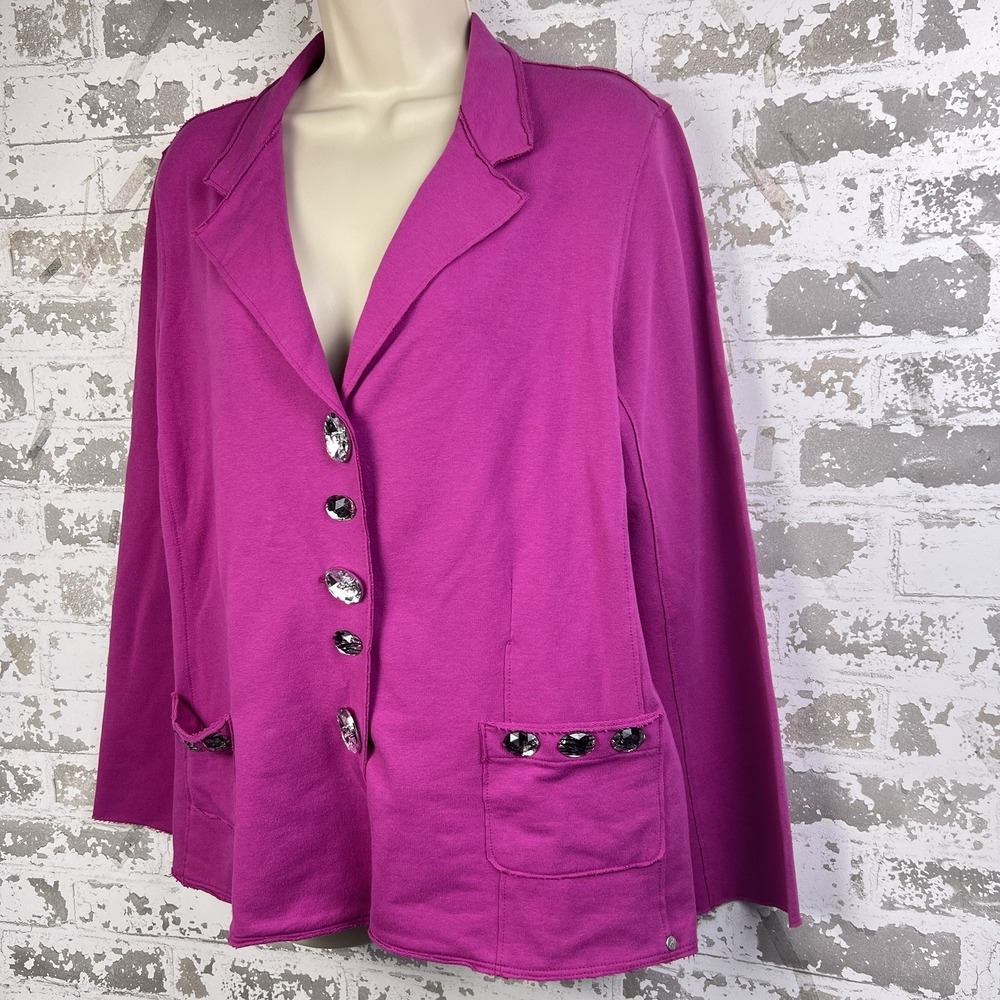 Neon Buddha Blazer Jacket M Fuchsia Pink Rhinestone Buttons Bling Y2K Artsy NWT